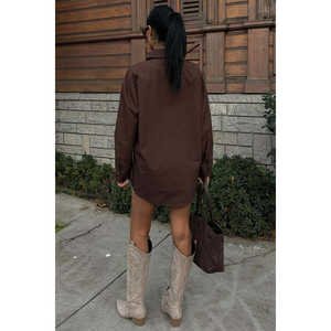 Camisa de Popelina Marrón con Detalle de Ojales Metálicos, Blusa Casual para Mujer, Cierre de Botones, Talla 3453 - Product Image 3