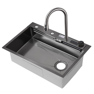 Thông Minh 1-Bát thả Vòi Nước Nhà Bếp LED Temp hiển thị Gunmetal màu xám thép không gỉ Thác sprayhead Bát duy nhất Máy Trạm - Product Image 1