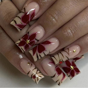 Nail Art Small Fresh and White Ice Flor transparente Love 24 PCS Uñas hechas a mano Prensa en uñas postizas - Product Image 1