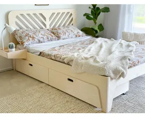 Single Twin double full wood bed furniture wooden bed with drawers and trundle for kids teenage bedroom