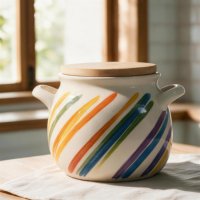 Pot à épices en céramique peint à la main, coloré et artistique, avec couvercle en bois, pour le rangement des aliments, pot d'organisation de cuisine personnalisé