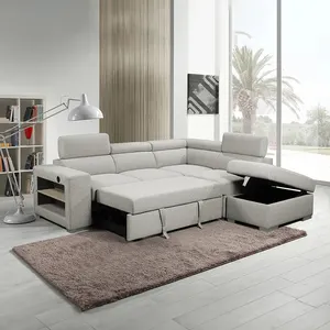 Multi-functional Tufted Back Modular Sofa-Bed With Storage Pull Out Convertible Bed Living Room Sectional Sofa