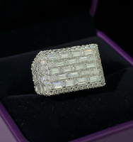 Bague Hip Hop en Argent 925 Certifiée GRA Couleur D, Moissanite Taille Émeraude Carrée VVS Iced Out pour Hommes, Passe le Testeur de Diamant