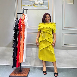 2025 Evening Gown Banquet Style Dress Ruffled Off-the-Shoulder Pleated Casual Dress with Contrast Color Natural Waistline - Product Image 1