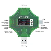Relife XA1 Ampèremètre portable Testeur de courant de tension 2-en-1 USB Type-C PD Voltmètre numérique pour réparation de téléphone portable Type-A Type-C