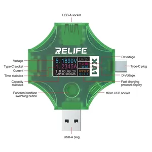 Relife XA1 Ampèremètre portable Testeur <span class=keywords><strong>de</strong></span> courant <span class=keywords><strong>de</strong></span> tension 2-en-1 USB Type-C PD Voltmètre numérique pour réparation <span class=keywords><strong>de</strong></span> téléphone portable Type-A Type-C - Product Image 6