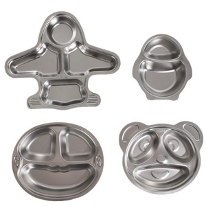 Assiette divisée pour enfants en acier inoxydable 304 avec motif de dessin animé, <span class=keywords><strong>plateau</strong></span> de dîner pour enfants à 3 <span class=keywords><strong>compartiments</strong></span> pour la maternelle, l'école et la cantine - Product Image 1