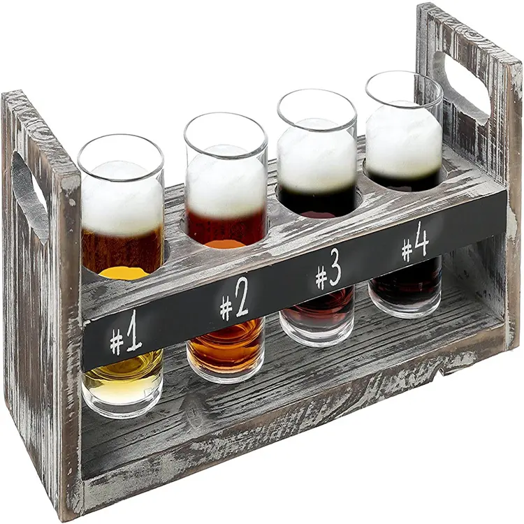 5 Stuk Bier Vlucht Proeven Sampler Set Plaat Met Schoolbord Panel 4 Bier Mokken En Donkerbruin Hout Serveren Carry lade Met Hand