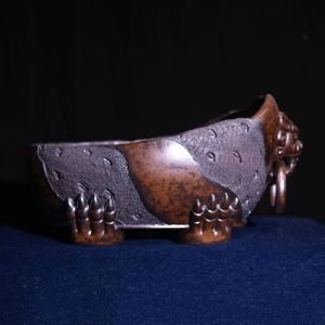 Pot à Bonsaï Ovale Irrégulier Fait Main en Argile Violette Cuite au Bois, Style Antique, Motif Tête de Lion, pour Plantes et Fleurs - Product Image 3