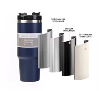Mug Perjalanan Stainless Steel Gaya Amerika 30oz, Tumbler Vakum Berinsulasi Ganda dengan Pegangan untuk Hadiah Bisnis