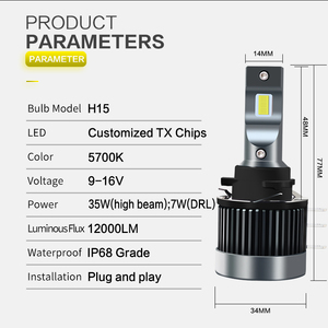 Phare LED Brieyes H15 5700K Blanc 35W Faisceau de route DRL Canbus Plug & Play Étanche IP68 Puce TX personnalisée pour moto - Product Image 5
