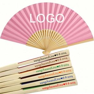 Abanico de Bambú Portátil Personalizable con Diseños de Flores Tropicales y Nombres para Bodas en la Playa, Decoración del Hogar, Año Nuevo Chino - Product Image 1