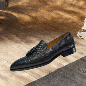 Men's Genuine Leather Tassel Loafers Slip-on Oxford <b>Shoes</b> Pointed Toe Checkered Pattern Large Size 40-47 - Product Image 3