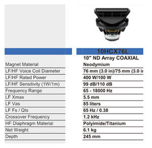 10HCX76L LF 400 Вт HF 100 Вт Неодимовый 10 коаксиальный динамик драйвер - Product Image 4