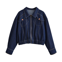 KAR&OT ZA Blouson Bomber en Jean Lavable pour Femme, Nouvelle Collection Printemps 2026, Col Français Vintage, Manches Longues, Ourlet Élastique 7223029