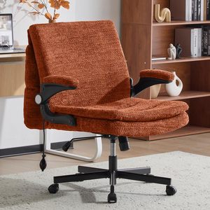 Criss Cross Legged Office <b>Chair</b> with Flip-Up <b>Back</b>&Dynamic Airbag Lumbar <b>Support</b>, Wide Seat Desk <b>Chair</b>, Flip-Up Arms with Wheels - Product Image 1