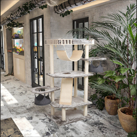Hyra Classic Arbre à chat avec condo, poteaux à gratter en sisal, plateforme en peluche, 3 niveaux, deux niches, 125 cm, pour chats d'intérieur, emballage carton