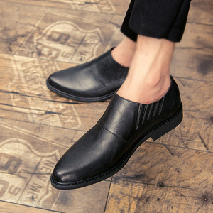 Mocasines de Cuero para Hombre, Sin Cordones, Punta Puntiaguda, Suela de Goma, Cómodos para Todas las Temporadas, Color Sólido, Zapatos Casuales de Negocios - Product Image 1