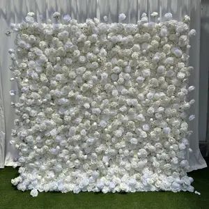 A-FW038 Wedding Artificial Roll Up Flower Wall Backdrop 8ft X 8ft Flower Wall Panel White Flower Wall For Event Decoration
