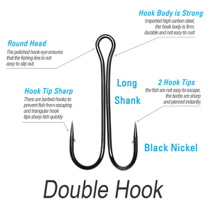 #1 #2 #4 #6 Long Shank Double Hook High Carbon Steel Strong Fishing Lure Hook for Perch Pike Sea Bass Fishing - Product Image 3