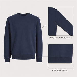 <b>Women's</b> Solid <b>Navy</b> Blue Crew Neck Sweatshirt Long Sleeve Casual Pullover Autumn Top - Product Image 4