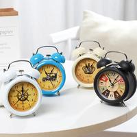 Jam Alarm Mini Logam Kreatif 40mm, Jam Meja Senyap untuk Samping Tempat Tidur, Tampilan Jarum, Lampu Malam, Desain Geometris untuk Dekorasi Rumah