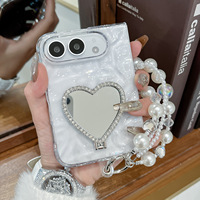 Étui de téléphone pour iPhone Duo avec effet miroir en forme de cœur, en PC, avec support, transparent, plissé, protection pour Apple 18 Duo