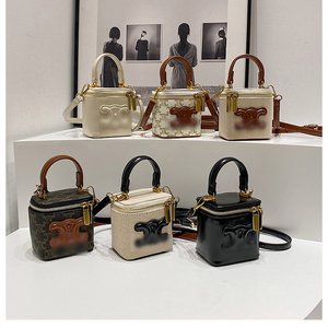 Bolsa de maquillaje Vintage con bloqueo de Color para mujer, bolso cuadrado compacto, bolso de hombro para mujer, bandolera de moda de lujo - Product Image 1