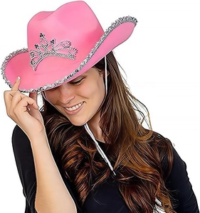 <span class=keywords><strong>Sombrero</strong></span> <span class=keywords><strong>Vaquero</strong></span> Rosa con Lentejuelas Brillantes y Tiara Intermitente de SOLPOP, Diseño de Corona de <span class=keywords><strong>Princesa</strong></span> Vaquera - Product Image 2