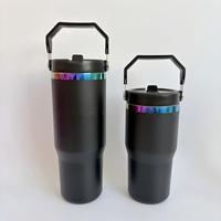 Gobelet de voyage isotherme en acier inoxydable plaqué or/arc-en-ciel de 20 oz avec poignée pliable et couvercle à paille rabattable pour gravure laser