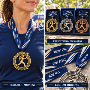 Custom Women's Running Finisher Medals with Openwork Torch Runner Relief in Gold <b>Silver</b> Bronze and Personalized Event <b>Ribbons</b> - Product Image 3