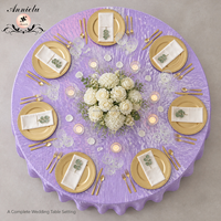 Nappe Ronde ANNIELU en Taffetas Froissé Lavande Douce pour Mariage, Banquet, Réception, Événement, Fête, Décoration de Table