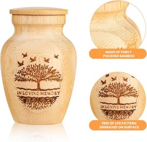 Mini urna commemorativa <span class=keywords><strong>in</strong></span> bambù per ceneri di animali domestici, con motivo Albero della Vita inciso, piccolo portaceneri commemorativo per gatti e cani. - Product Image 4