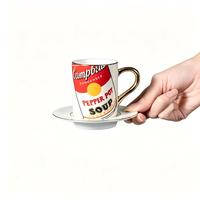 Ensemble tasse et soucoupe à expresso Campbell's Soup Can, 90 ml, vintage, Andy Warhol Pop Art, réutilisable, en porcelaine, avec poignée dorée, écologique