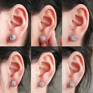 DEF VVS ensemble de griffes halo clous de moissanite classiques pierres précieuses en vrac coupe ronde S925 boucles d'oreilles en argent sterling dames moissanite