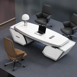 Muebles de oficina de alto brillo grandes de lujo modernos, carga inalámbrica multifuncional, escritorio del jefe en forma de L