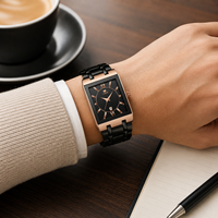 Reloj de Pulsera Rectangular de Acero Inoxidable para Hombre, Casual, con Calendario, Cuarzo, Resistente al Agua, Caja de 10 mm, Resistente al Agua hasta 30 m, Esfera con Agujas de 41 mm