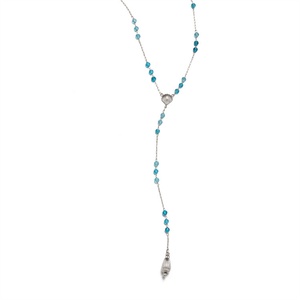 Colliers longs à pampilles en acier inoxydable avec pendentif coquillage et cristal bleu pour femmes, vente en gros - Product Image 1