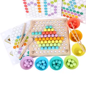 लकड़ी खूंटी बोर्ड मोती खेल, Toddlers के लिए पहेली रंग छँटाई स्टैकिंग कला खिलौने, बच्चा मोंटेसरी खेल