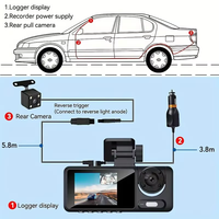 Kamera Dasbor 360 Derajat Berkualitas Tinggi Bersertifikat CE, Terpasang di Mobil, 3-CH Lensa, Perekam WiFi dengan Layar IPS Definisi Tinggi