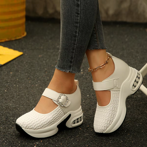 Nouvelles Chaussures Décontractées à Talon Compensé Grande Taille pour Femme, Style Automne, Tissées, à Semelle Épaisse, Plateforme et Strass, Pointure 43 - Product Image 3