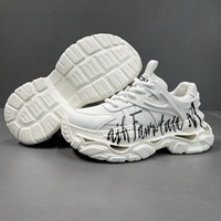 Baskets Chunky Dad en Cuir Véritable Tendance 2026 Nouvelle Collection Homme Graffiti Lacets Sport Décontracté Haut de Gamme Blanc Uni