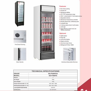 Réfrigérateur à boissons intelligent à porte simple en acier inoxydable, refroidisseur vertical, usage hôtelier et domestique, capacité 360L, vitrine réfrigérée - Product Image 2