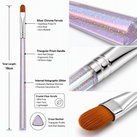 Lot de 8 pinceaux à ongles en gel avec manche en plastique pailleté, poils en nylon doux, pour gel UV, dessin et manucure en salon