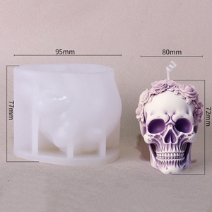 Moule à bougie en silicone 3D pour Halloween, forme de crâne avec rose, moule à bougie parfumée pour la fabrication de bougies - Product Image 4