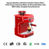 Machine à expresso 15 bars avec moulin à café intégré et buse vapeur certifiée CE GS CB ETL LFGB FDA