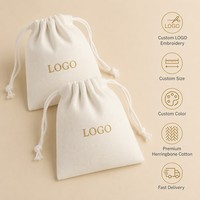 Pochette en coton sergé crème avec cordon de serrage, logo personnalisé, taille et couleur au choix, emballage cadeau pour bijoux, sac de rangement en coton