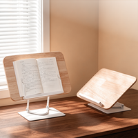 Support pliable pour ordinateur portable et lecture de livres, en bois, avec rotation à 360°, angle et hauteur réglables, et pince de fixation