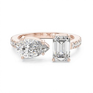 แหวนหมั้นเพชรทรงหยดน้ำและทรงเหลี่ยมมรกตเคลือบทองคำขาว 18K 14K แบบอสมมาตร ประดับเพชรทรงกลมสำหรับผู้หญิง - Product Image 2