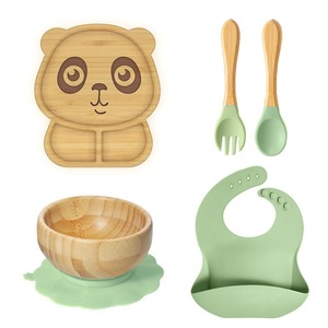 Assiette d'aspiration en bambou écologique Vaisselle pour enfants Bol Assiette Fourchette Cuillère <span class=keywords><strong>Alimentation</strong></span> Vaisselle en bambou pour <span class=keywords><strong>bébé</strong></span> - Product Image 6